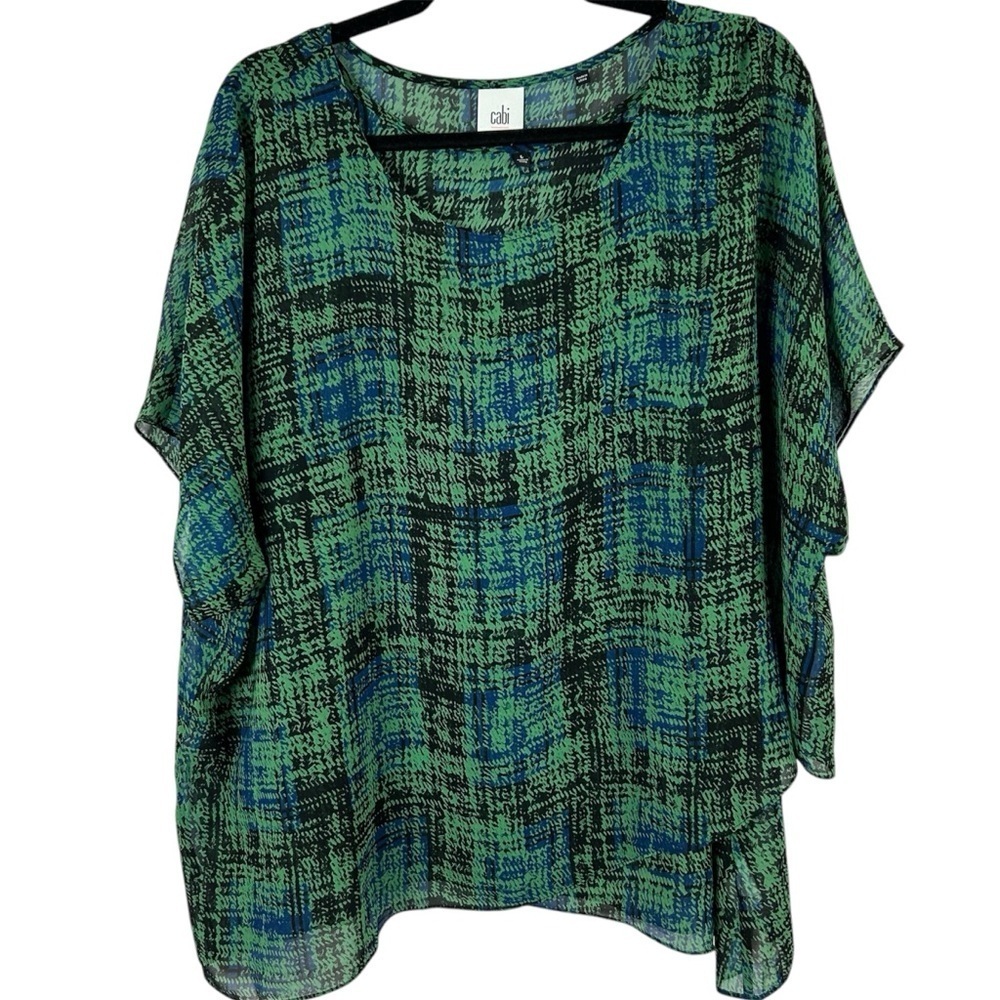 CAbi Green & Blue 2 Piece Short Sleeve Blouse Size Large